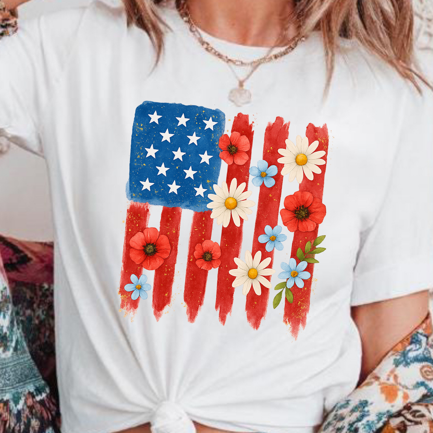 Floral American Flag Comfort Colors T-shirt