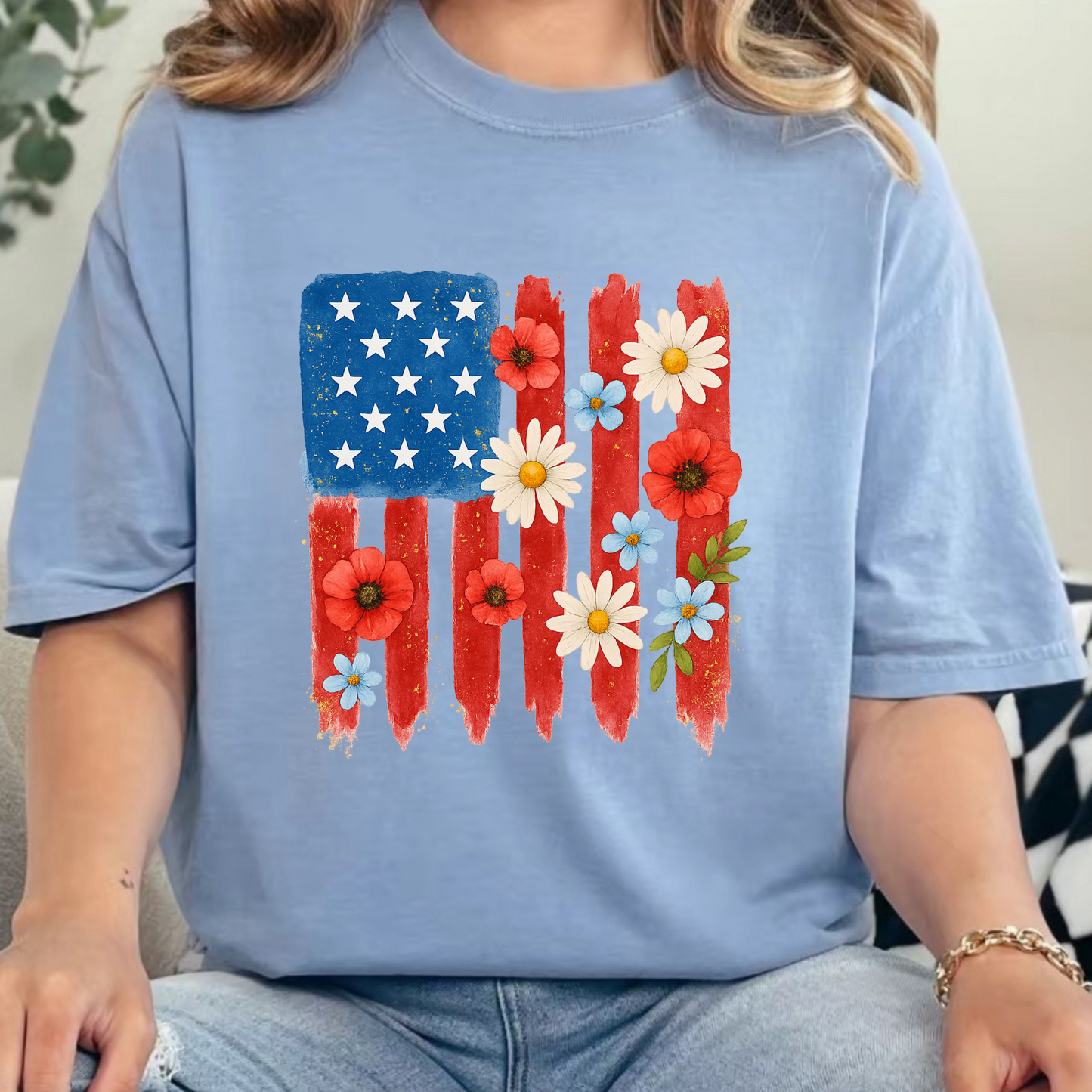 Floral American Flag Comfort Colors T-shirt