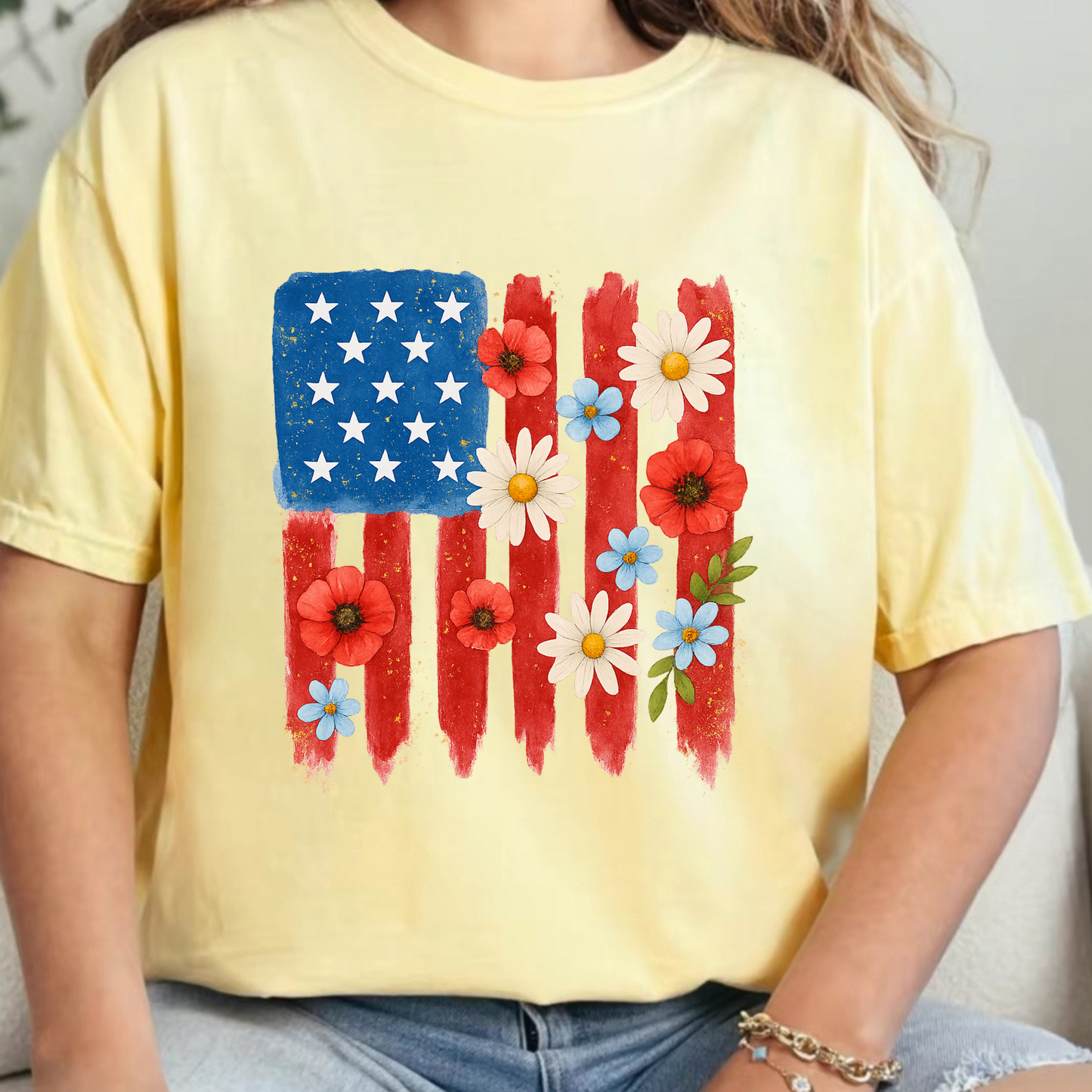 Floral American Flag Comfort Colors T-shirt